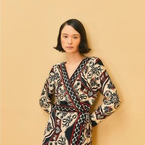 Farm Rio Black Passion Scarf Mini Wrap Dress NWT-M